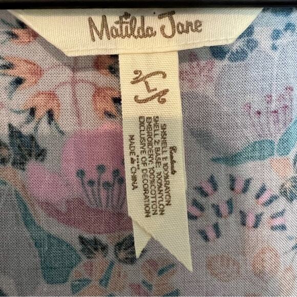 Matilda Jane Floral Print Lace Trim Boho Style Long Sleeve Blouse Size Large - Picture 9 of 9